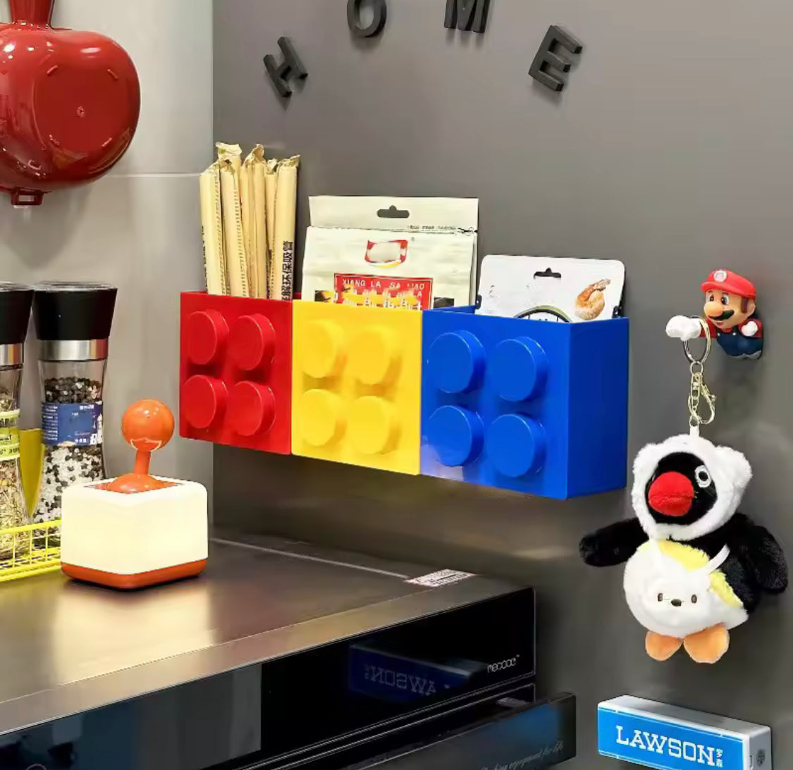 Wall Mounted Building Blocks Sticking Holder, Refrigerator Door Shelf Organizer,  Kitchen Fridge Accessories Organizer