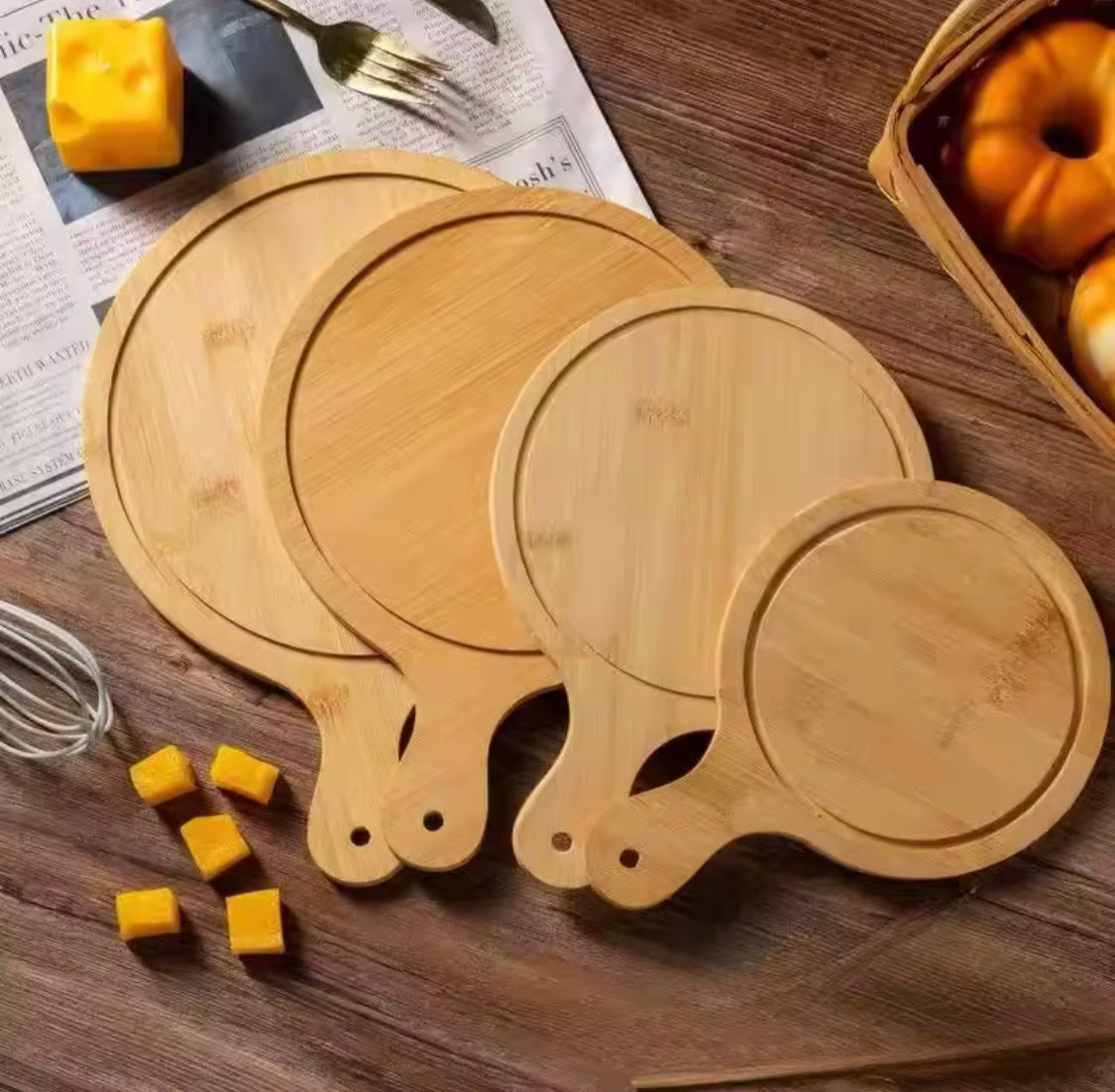 Wooden Pizza Paddle Serving Board, Eco Friendly Wood Serving Plate, Multipurpose Food Snack Steak Bread Tray, Decorative Kitchen Dining Table Dish, Kitchen Tools Accessories