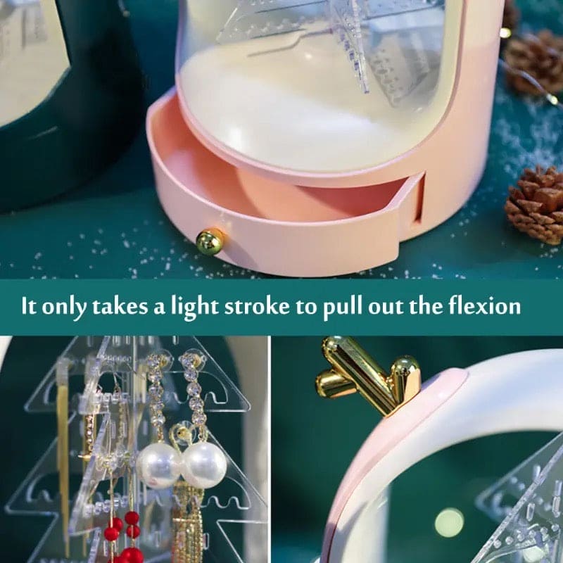 Christmas Tree Drawer Jewellery Organizer,  3 Layer Rotating Jewelry Tower, Tree Antler Shape Ring Earring Necklace Display Container, Multilayer Transparent Rotary Jewelry Box, Moon Light Exquisite Jewellery Necklace Rack