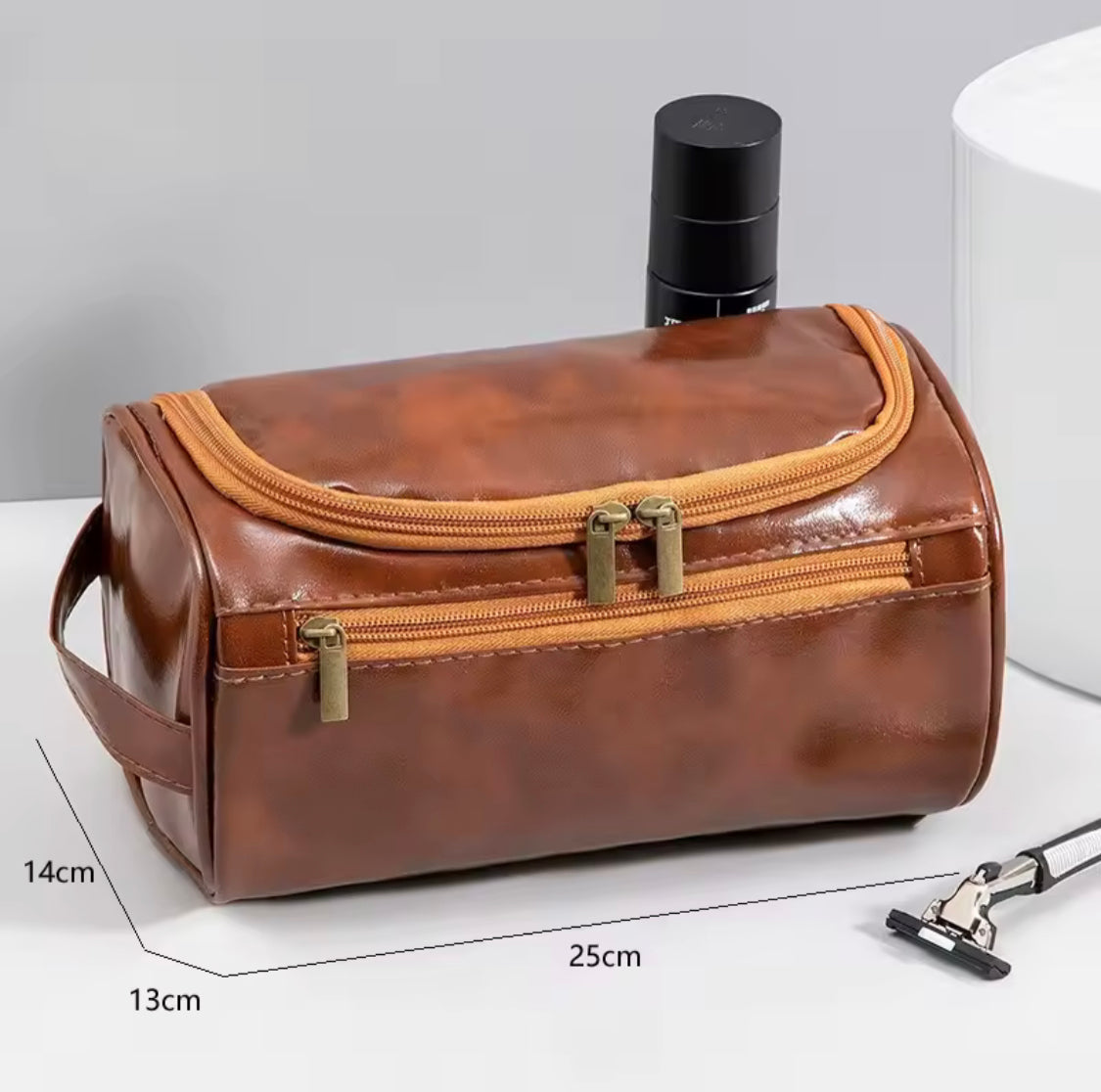 Elite Leather Travel Kit, Leather Cosmetic Case, Portable Hanging Makeup And Toiletry Bag, PU Leather Hanging Toiletry Bag