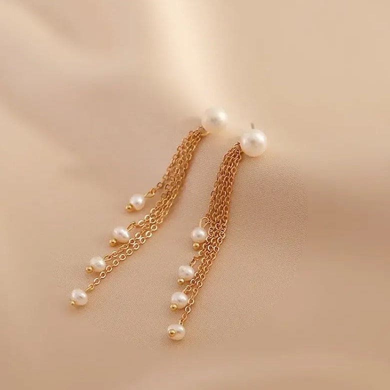 Simple Fringed Earrings, Unique Elegant Full Hoop Earrings, Lii Ji Real Pearl Stud Long Tassels, Pearl Tassels Earring For Women, Bling Earrings For Women