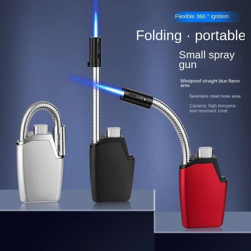 Long Flexible Neck Lighter, Unusual 360° Cigarette Cigar Torch Lighter, Portable Windproof Butane Gas Lighter, Windproof Straight Flush Spray Lighter, Folding Flexible Tube Direct Charge Lighter, Convenient Folding Candle Lighter