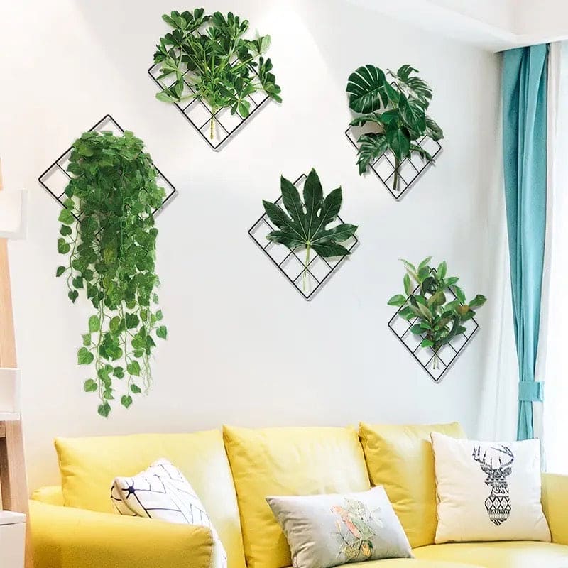 Green Plant Wall Sticker, 3D Artificial Plant Framed Wall Art, Indoor Leaves Wall Frame, Water Proof Affirmation Stickers, Removable DIY Green Leaf Flower Bonsai Wall Sticker, Self-Adhesive Home Decor Art Mural for Bedroom, Living Room, Kitchen, Office