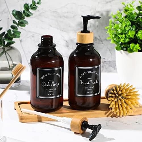 Bathroom Hand Soap Dispenser With Bamboo Tray, Kitchen Dish Soap Dispenser, Empty Facial Cleanser Refillable Bottle, Hand Sanitizer Press Subpack Bottle