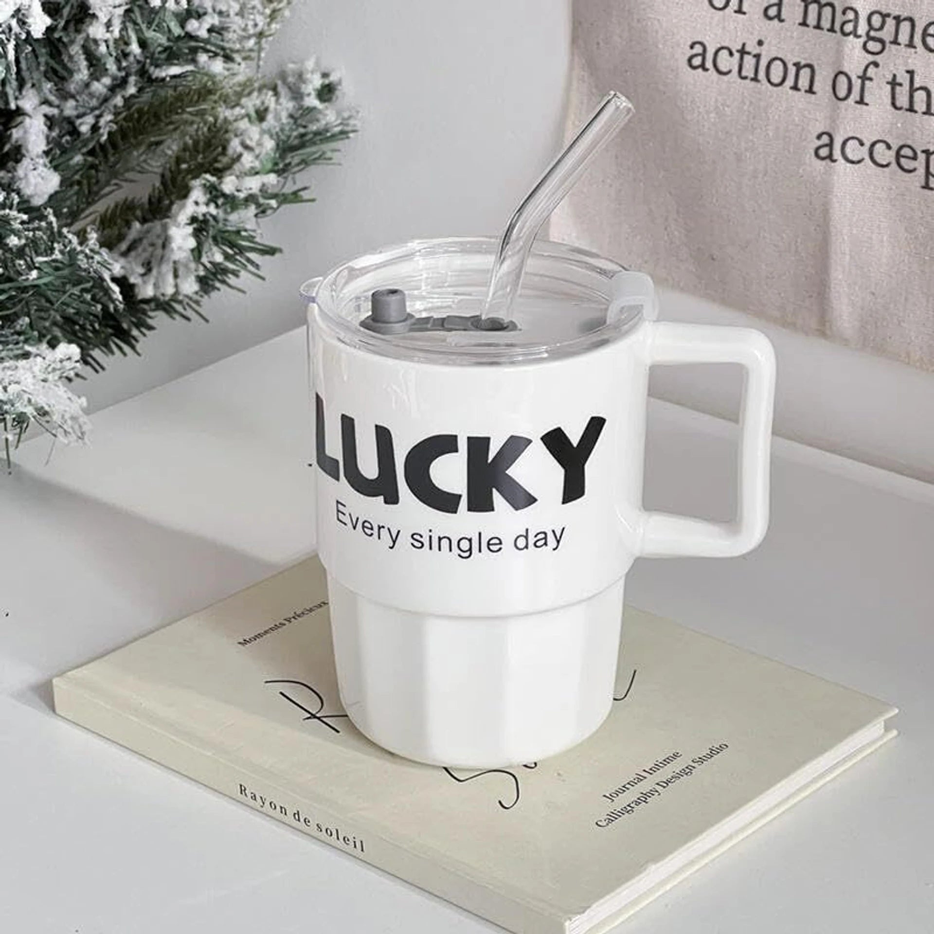 380ml Insulated Cup With Straw, Vacuum Insulated Coffee Mug with Straw, Double Wall Vacuum Tumbler, Stainless Steel Coffee Tumbler
