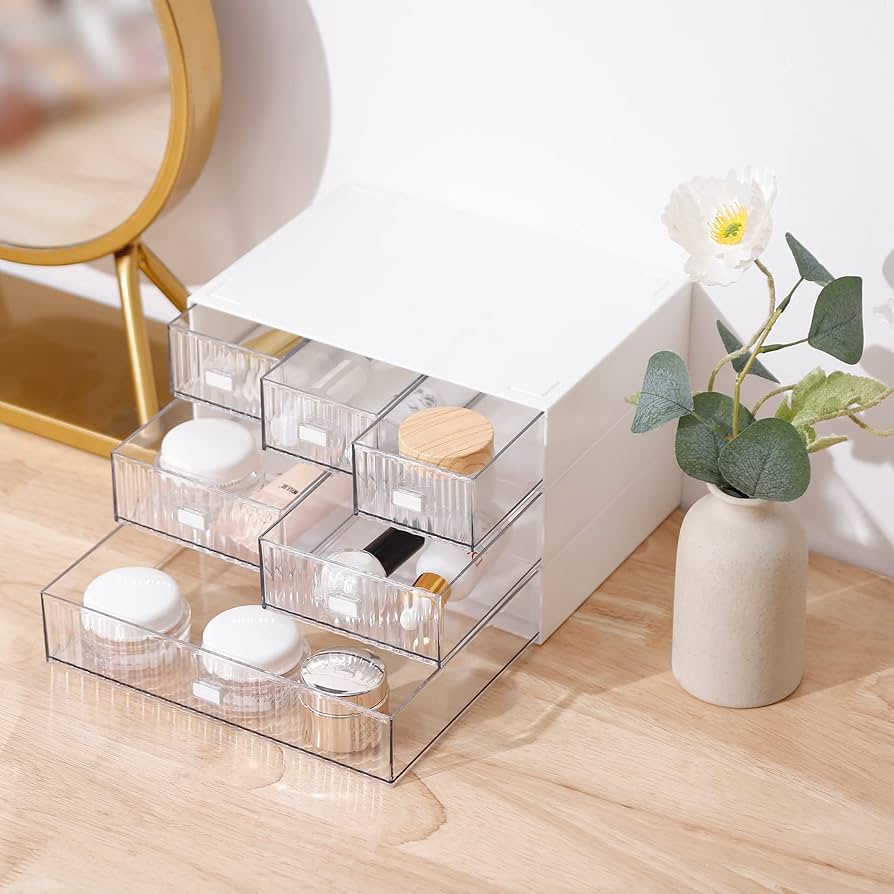 Stackable 6 Drawers Desk Organizer, Makeup Storage Accessories, Makeup And Jewelry Drawer Organizer