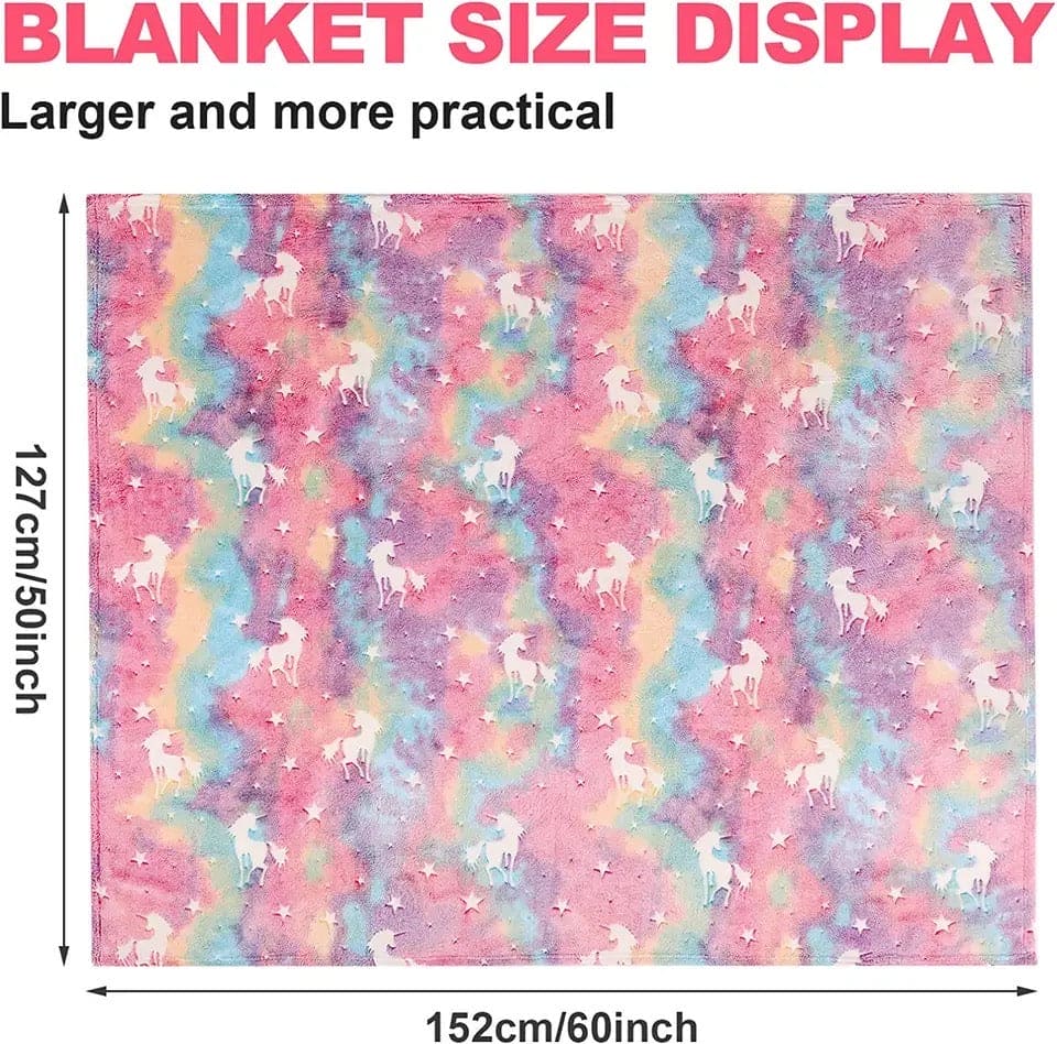 Glow In The Dark Blanket, Luminous Glowing Blanket For Kids, Super Soft Cozy Warm Rainbow Blanket, Unicorns Flannel Throw Blanket, Sleepiwsh Unicorn Kids Glow Throw, Rainbow Blanket Birthday for Toddler Kids, Cozy Soft Fluffy Fleece Nap Sleep Blankets