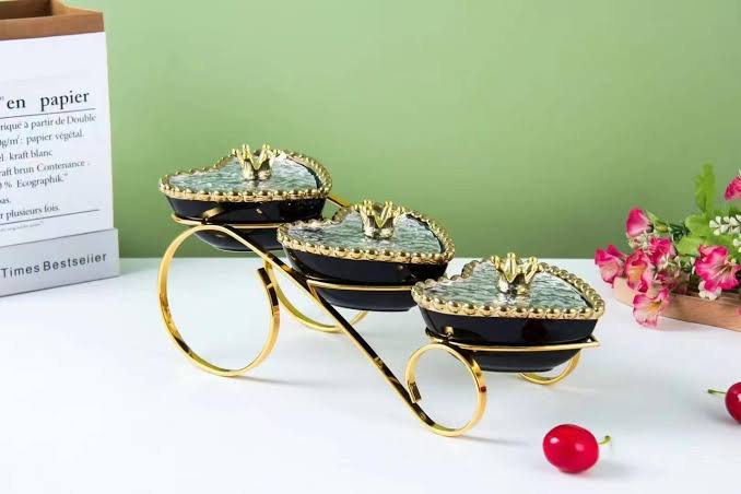 Ceramic Canister Set With Golden Stand, Luxury Style Serving Bowls, Ceramic Serving Bowls