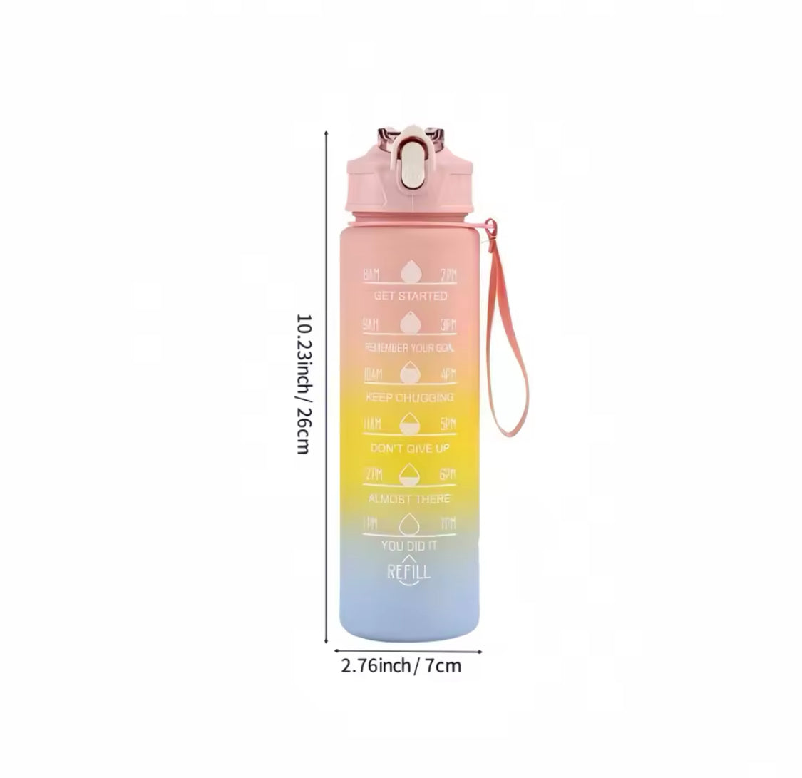 Gradient Colour Sports Water Bottle, Leakproof Travel Water Bottle, Time Marker Perfect for Outdoor Hiking Gym Water Bottle
