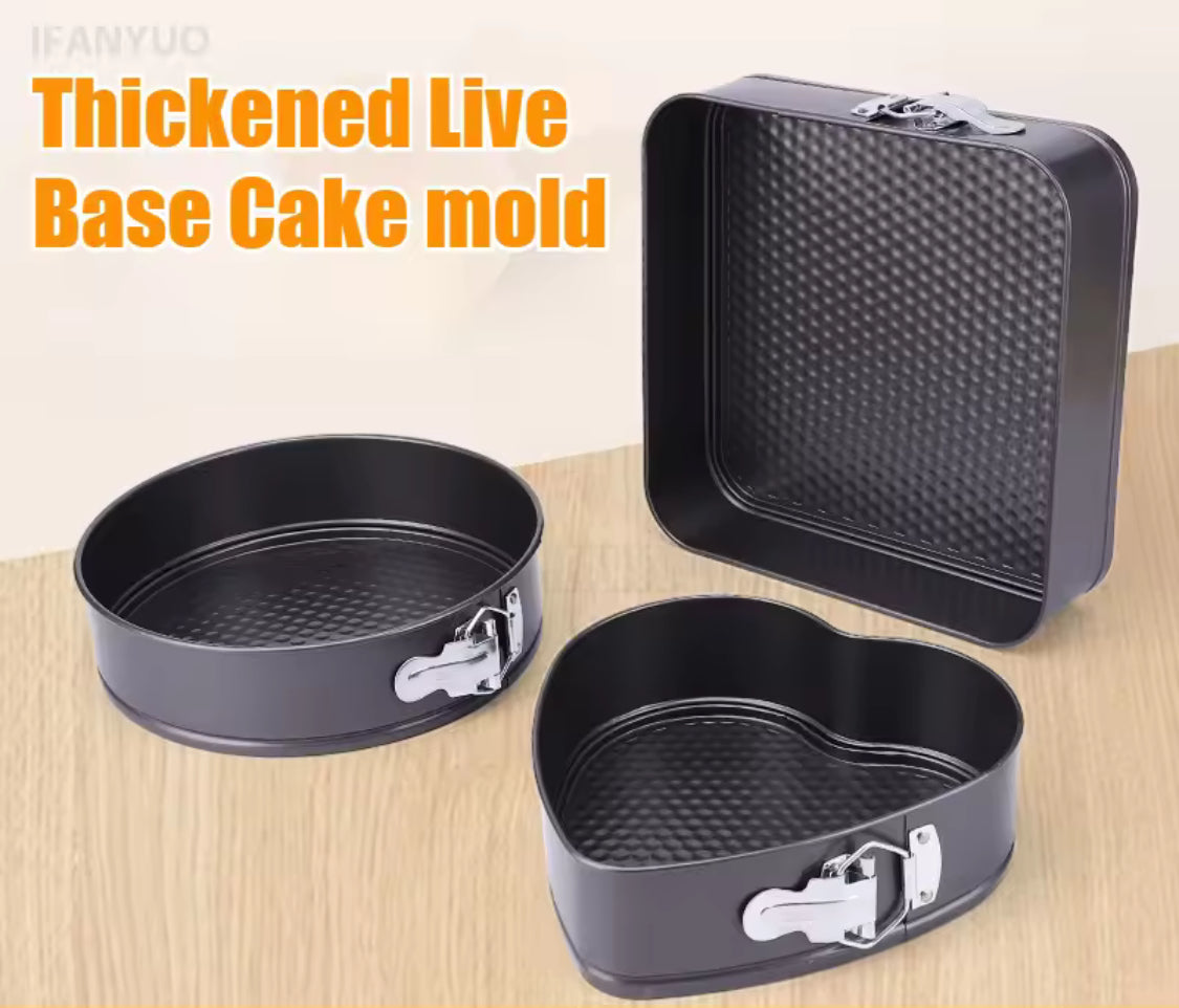 Set Of 3 Carbon Steel Cake Molds, Round Heart Square Cake Pan Set, Non Stick Metal Baking Accessories, Cake Decorations Tools