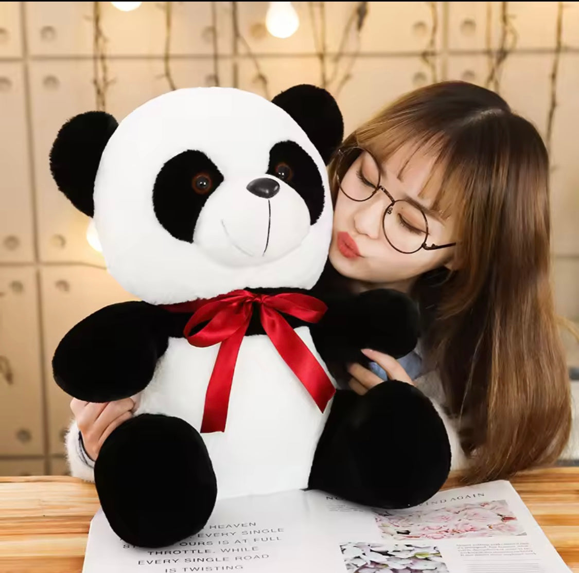 Cute Panda Bear, Bow-Knot Plush Toys, Black And White Panda Stuffed Toys, Kids Animal Plush Toys