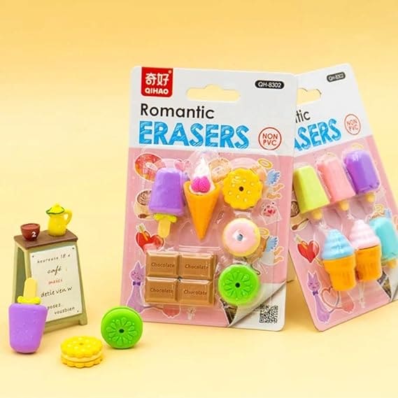 Set Of 6 Cute Fancy Eraser, Cute Cartoon Pencil Eraser,  Non Toxic Dessert Eraser for Kids, Children School College Office Supplies