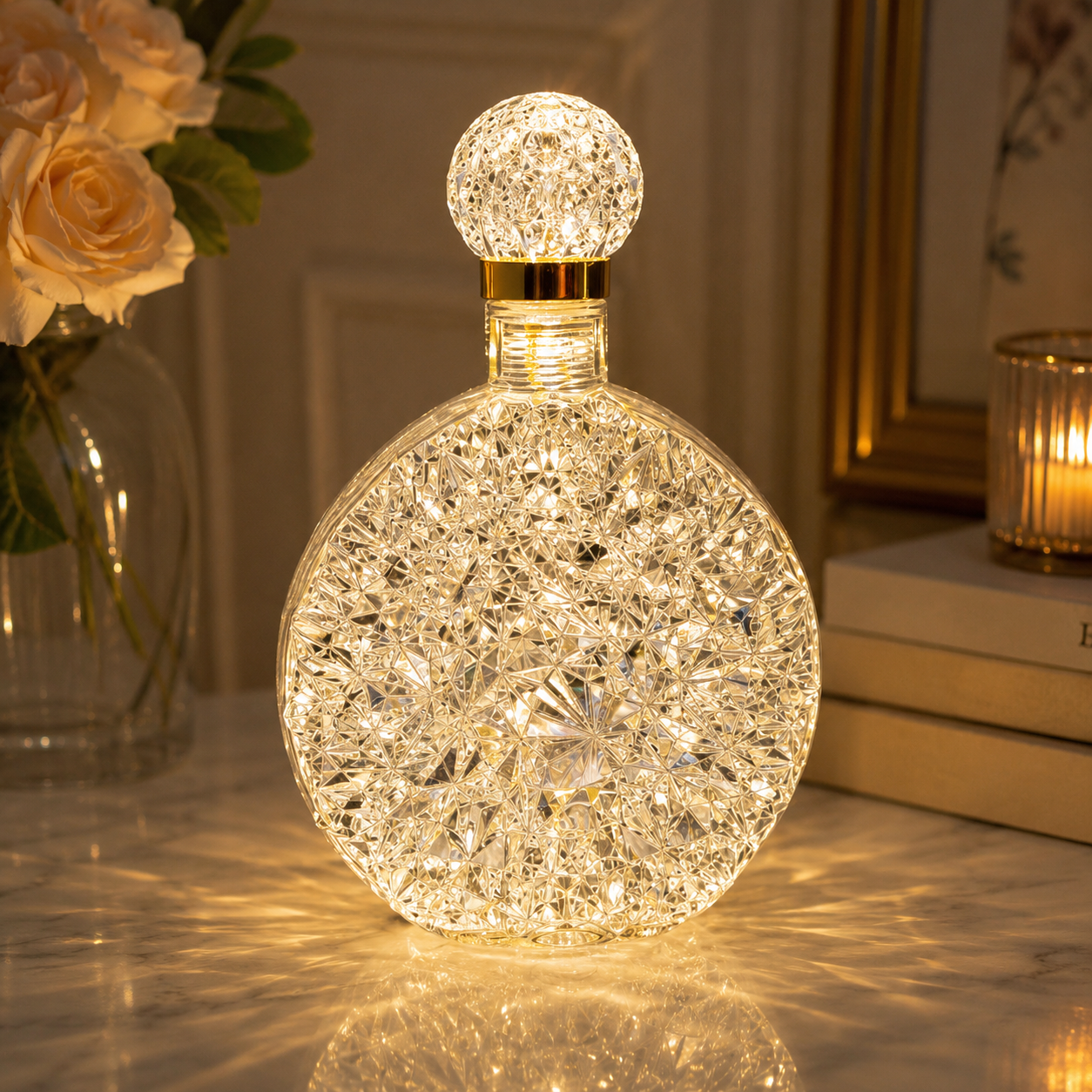 Crystal Perfume Bottle Shape Night Lamp, Decorative Ambient Table Light, Crystal Perfume Bottle Ambient Light, Decorative Table Lamp