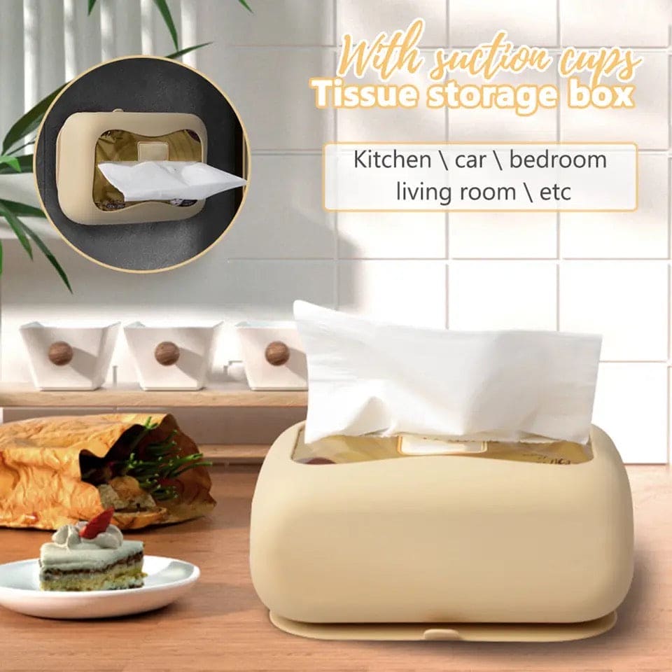 Silicone Tissue Holder, Suction Cup Napkin Storage Box, Punch Free Tissue Box With Sucker, Foldable Square Napkin Tissue Holder, Universal Refillable Rectangle Tissue Dispenser