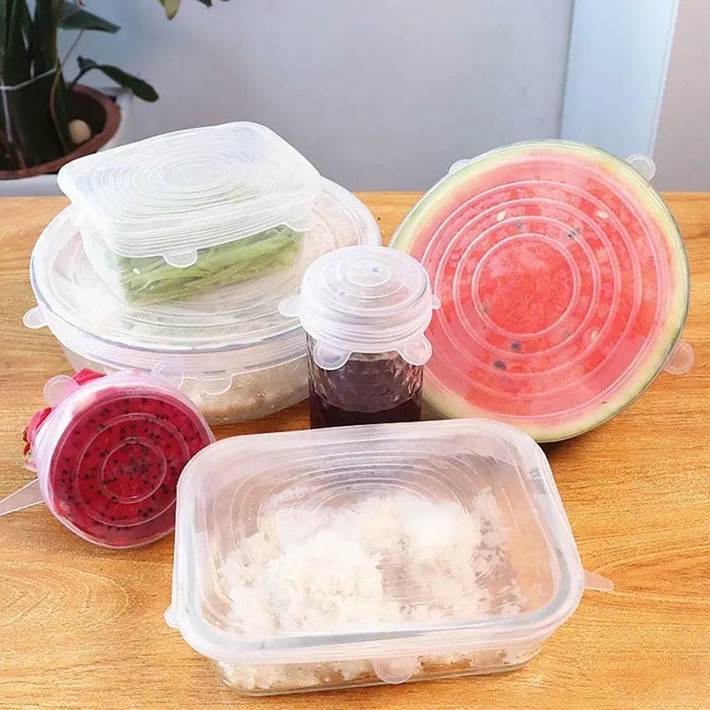 Set Of 6 Rectangular Silicon Stretch Lids, Transparent Silicone Food Sealing Cover, Reusable Durable Food Storage Covers for Bowls, Cups, Cans, Fit
