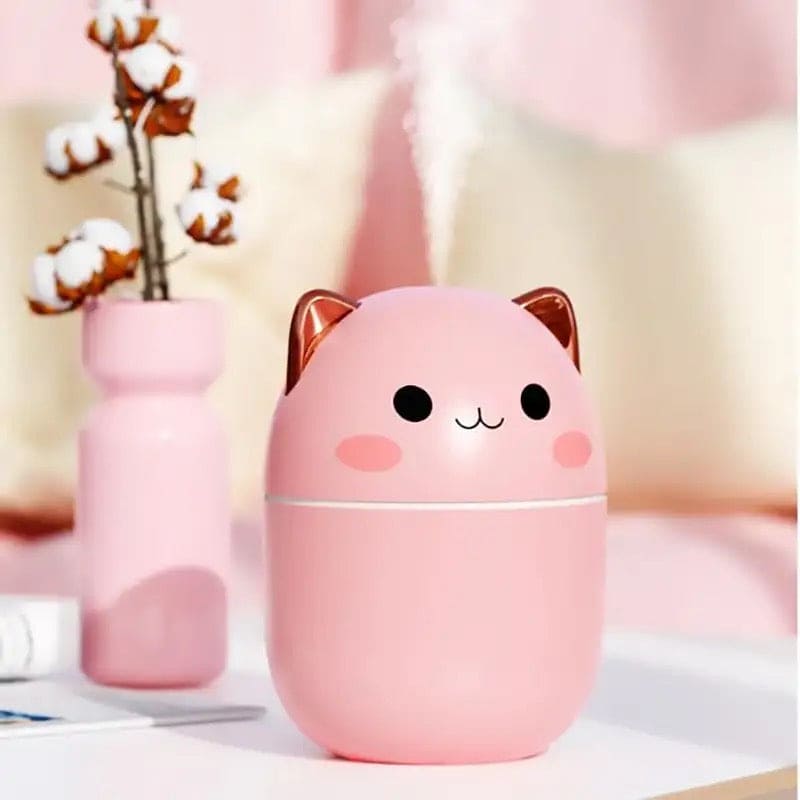 Cute Catty Humidifier, Portable 200ml Air Humidifier, Aroma Diffuser With Night Light Cool Mist For Bedroom Home Car, Cute Cat Cool Mist Humidifier with Night Light, USB Charging Portable Humidifier, Quiet Air Freshener