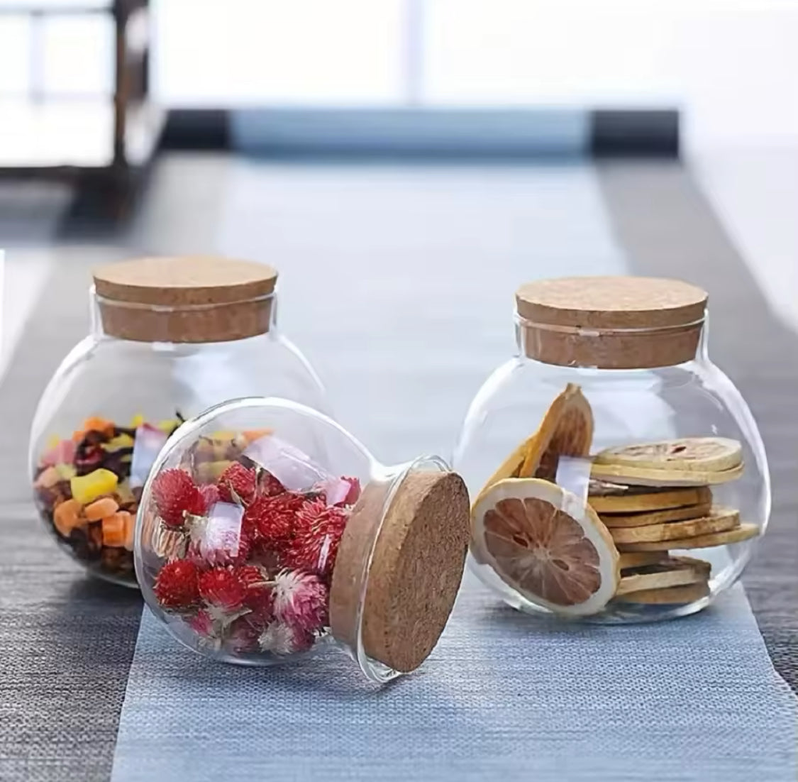 Round Glass Storage Jar With Wooden Cap, Transparent Spherical Glass Food Storage Container, Coffee Beans Storage  Bowl