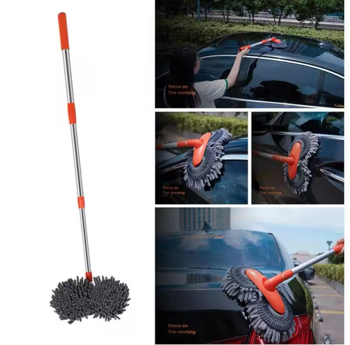 360° Rotation Car Washing Cleaning Brush, Long Handle  Car Wash Mop, Telescopic Microfiber Mop