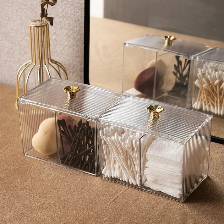 Acrylic Cotton Bud And Makeup Storage Box, Transparent Cosmetic And Cotton Organizer, Vanity Essentials Storage Box