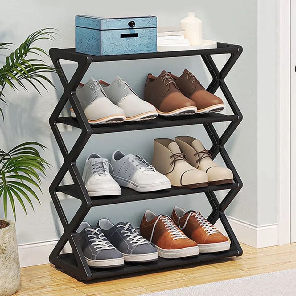 4 Tier Modern X Shoe Rack, Simple Multi Layer Space Saving X-shaped Sh ...