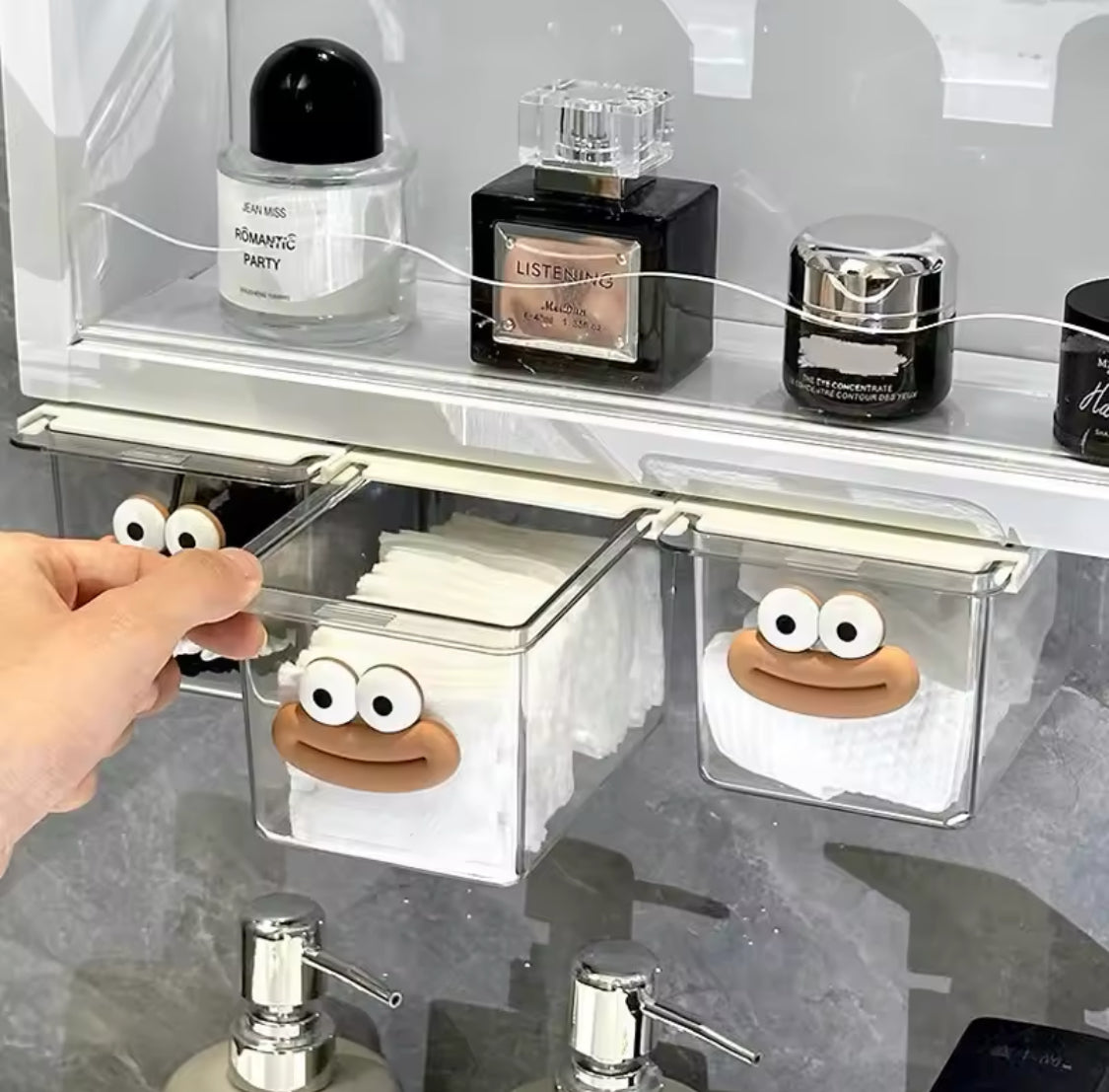 Transparent Under Mirror Smiley Cabinet, Drawer Type Storage Box, Cosmetic Pull Out Shelf Storage Box