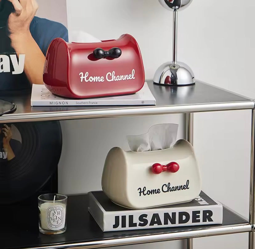 Elegant Bow Tissue Box Cover, Luxury Ribbon Tissue Holder, Glossy Bow Tissue Dispenser