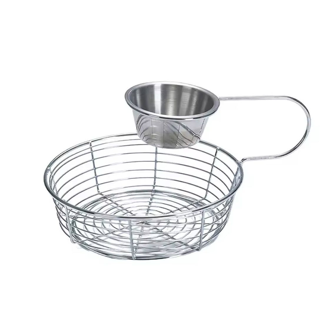 Stainless Steel French Fries Basket, Lightweight French Fries Basket, French Fries Basket With Hanging Sauce Cup, Fried Items Serving Tray