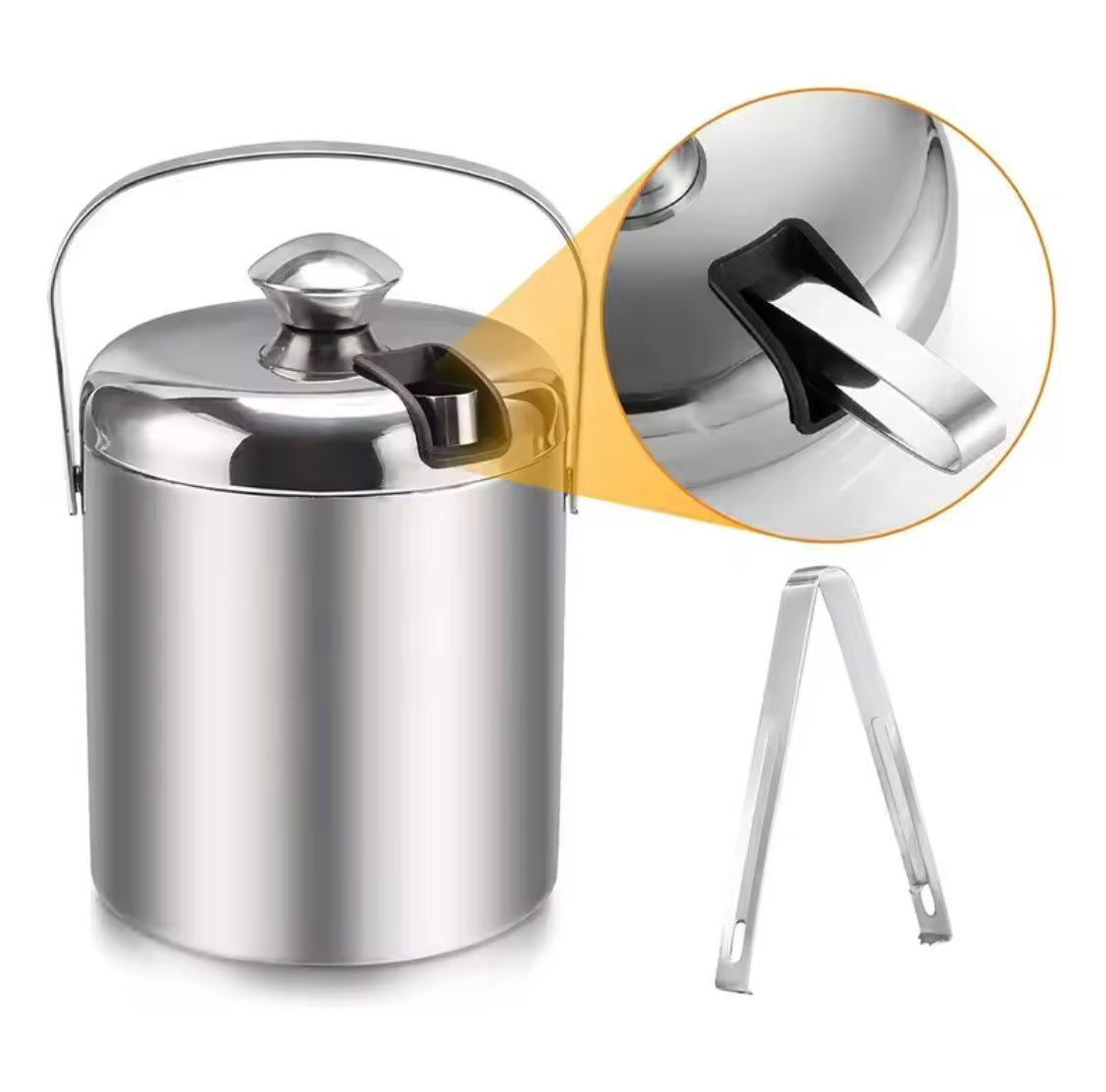 Stainless Steel Ice Buckets With  Ice Tongs, Double Wall Ice Bucket with Lid, Ice Container