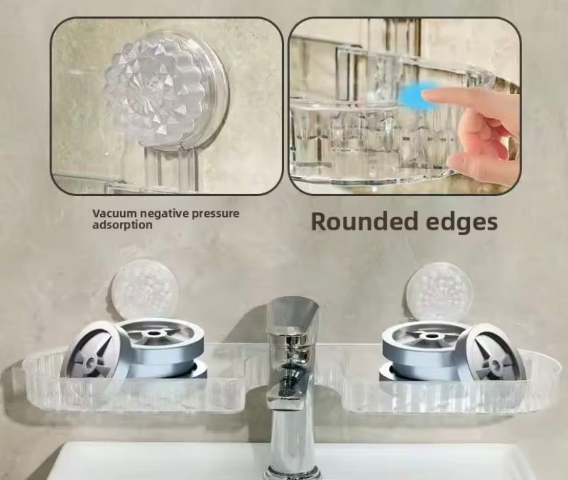 Bathroom Sink Faucet, Star Shaped Suction Cup Rack, Drainage Wall Hanging Storage Shelf, Single Layer Plastic Sticking Shelf