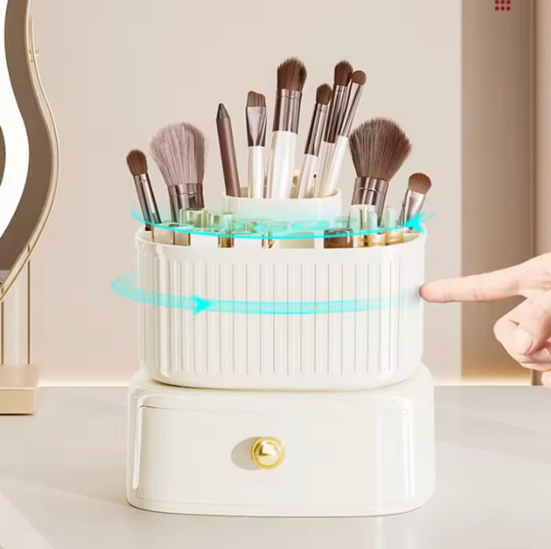 5 Grid Spinning Makeup Organizer, Desktop Makeup Organizer, Makeup Brush Holder With Drawer, Desktop Vanity Organizer