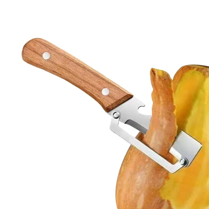 2 In 1 Stainless Steel Peeler With Wooden Handle, Multifunction Vegetable Peeler, Fruit Knife With Bottle Opener, Kitchen Tool
