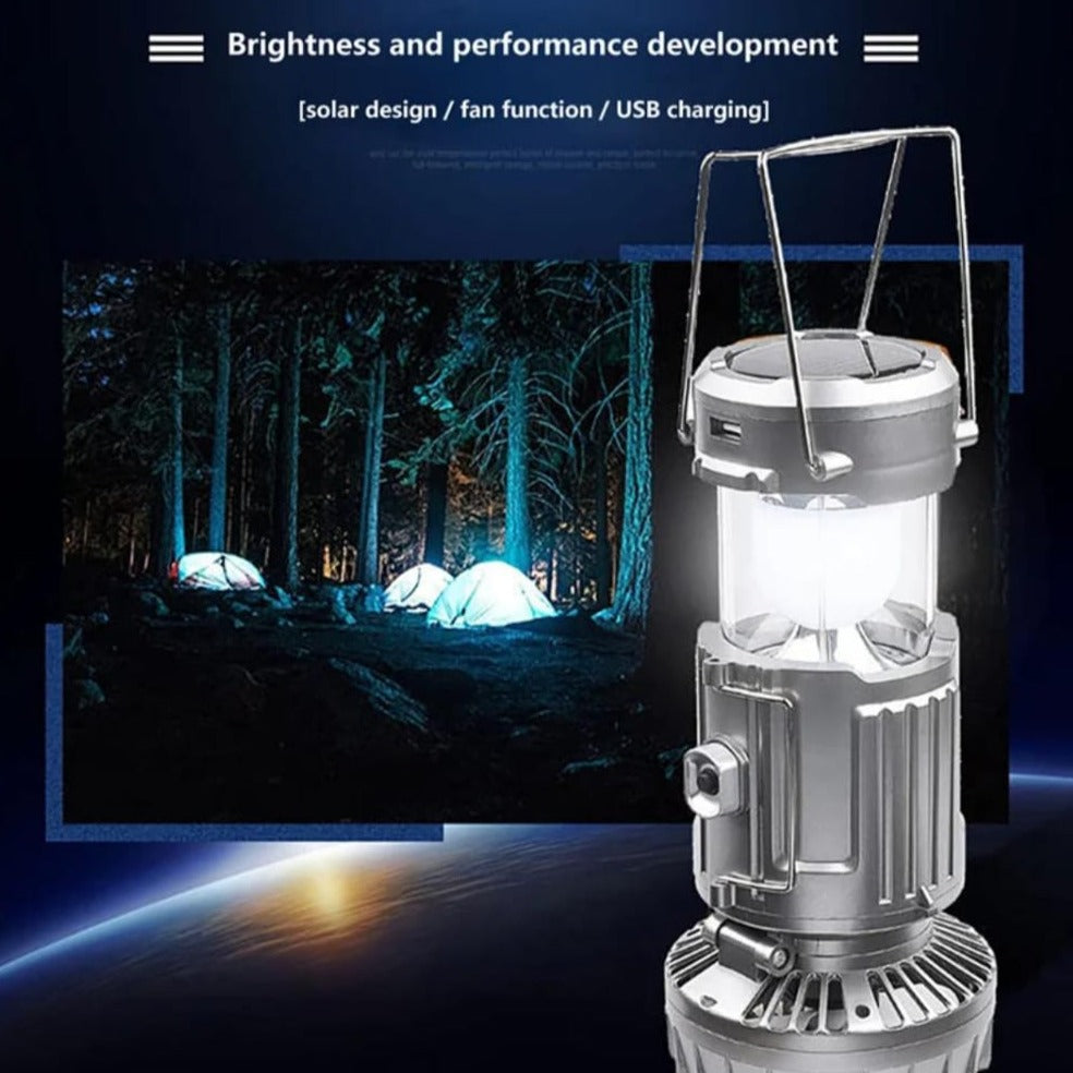 Multifunctional Camping Fan Light, Portable Hanging Tent Fan Light, Electric Fan Solar Powered Camping Fan with LED Lantern, Handheld Foldable Rechargeable Lamp