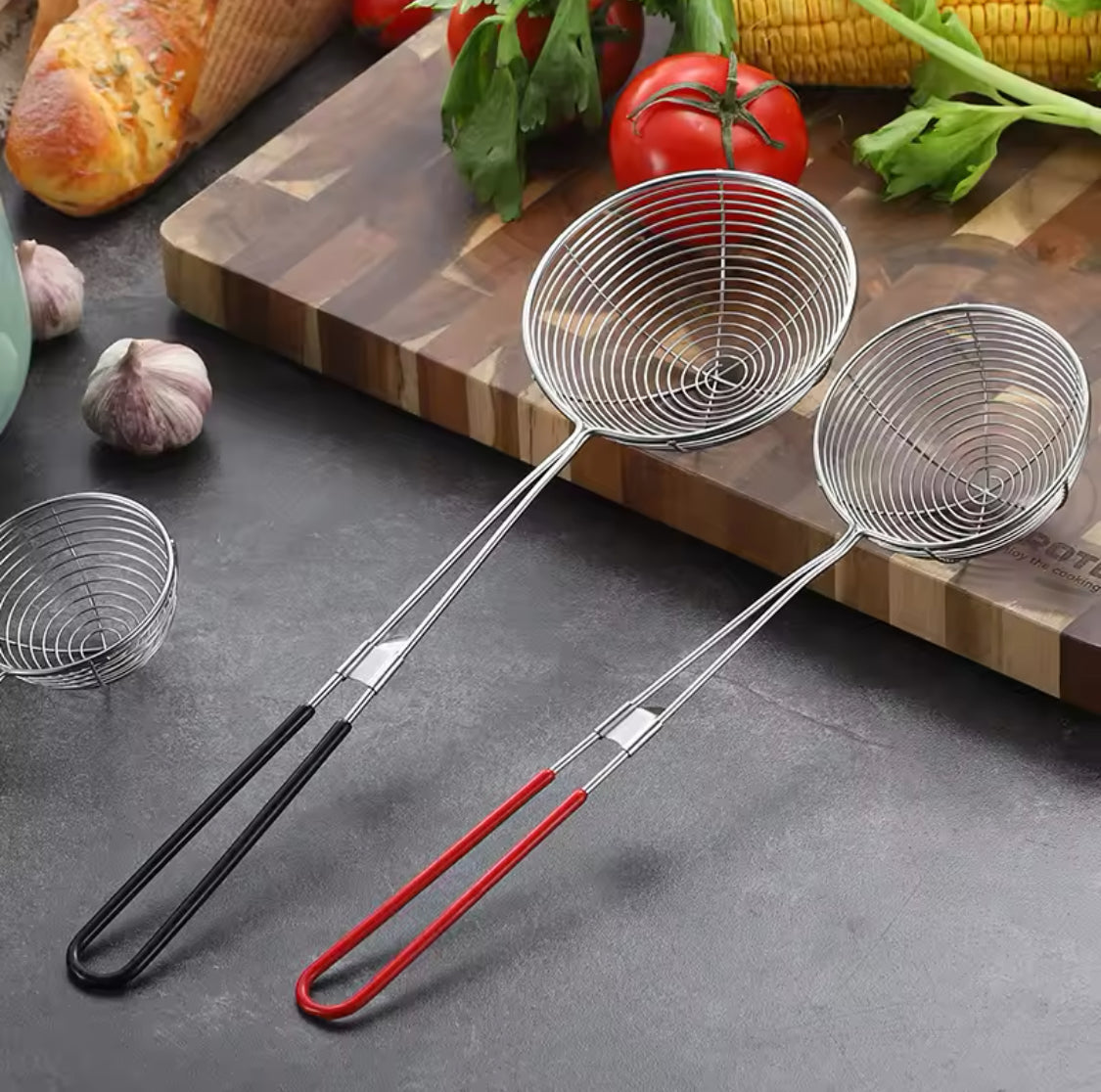 Long Handle Fry Strainer, Long Handle Skimmer, Oil Strainer Spoon, Fry Item Spatula, Cooking Fry Spoon