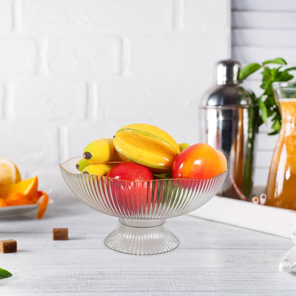 Modern Floral Salad Bowl With Base, Fruit Trifle Serving Dish, Luxury Lightweight Fruit Plate, Modern Fruit Bowl