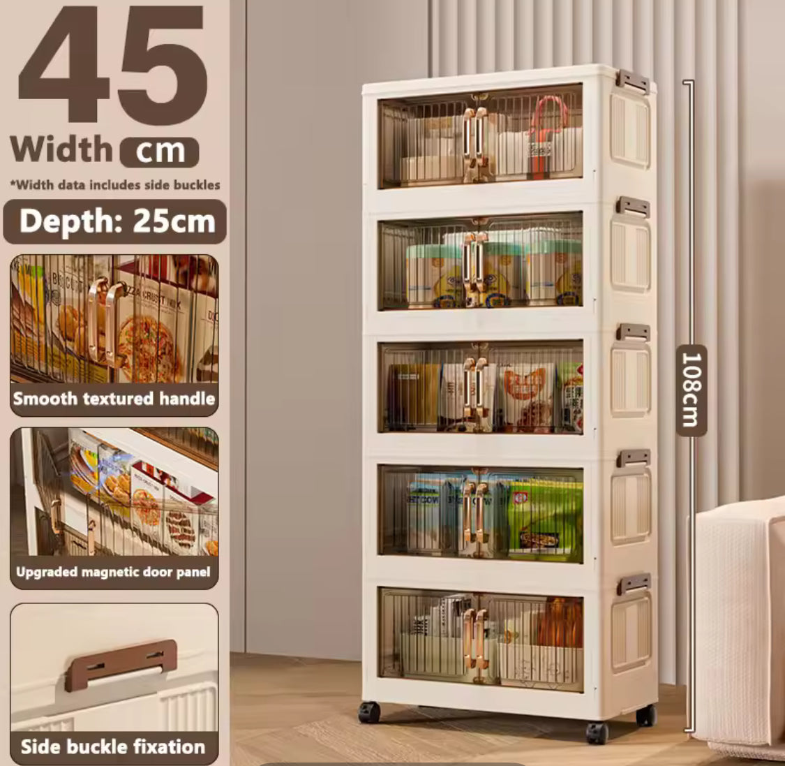 Multi Layer Foldable Storage Cabinet, Bedroom Closet Organizer With Doors, Portable Wardrobe Cabinet, Clothes Storage Organizer, No Installation Storage Cabinet, Plastic Folding Storage Cabinet