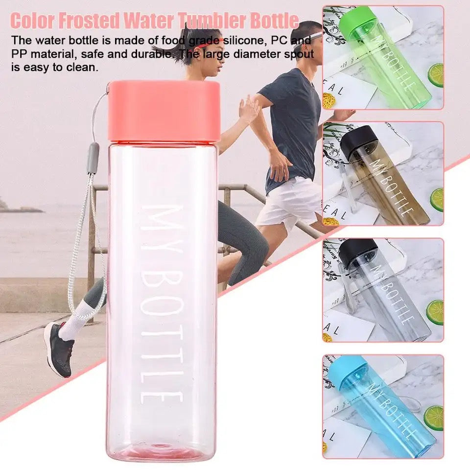 Simple Square Water Bottle, 500ml Plastic Water Cup, Transparent My Bottle With Hanging Rope, Large Mouth Water Cup With Lifting Rope And Lid