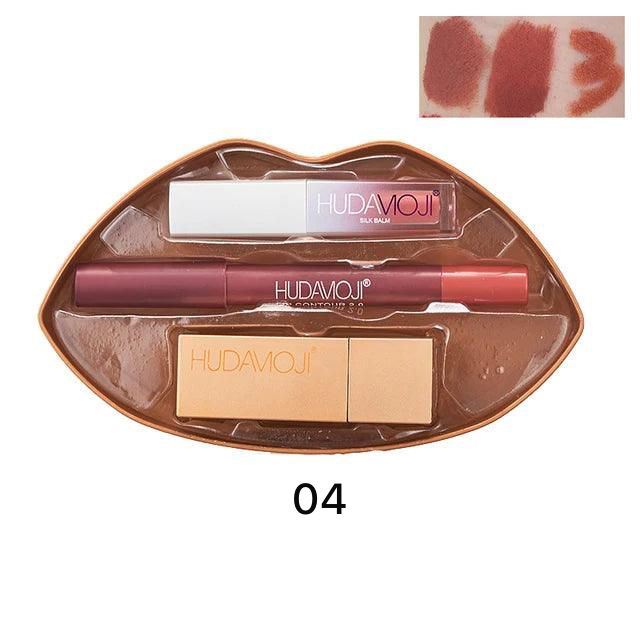 3 In 1 Lip Shaped Lipstick Set, Lip Contour Lipliner Lipgloss, Matte Lipstick Kit