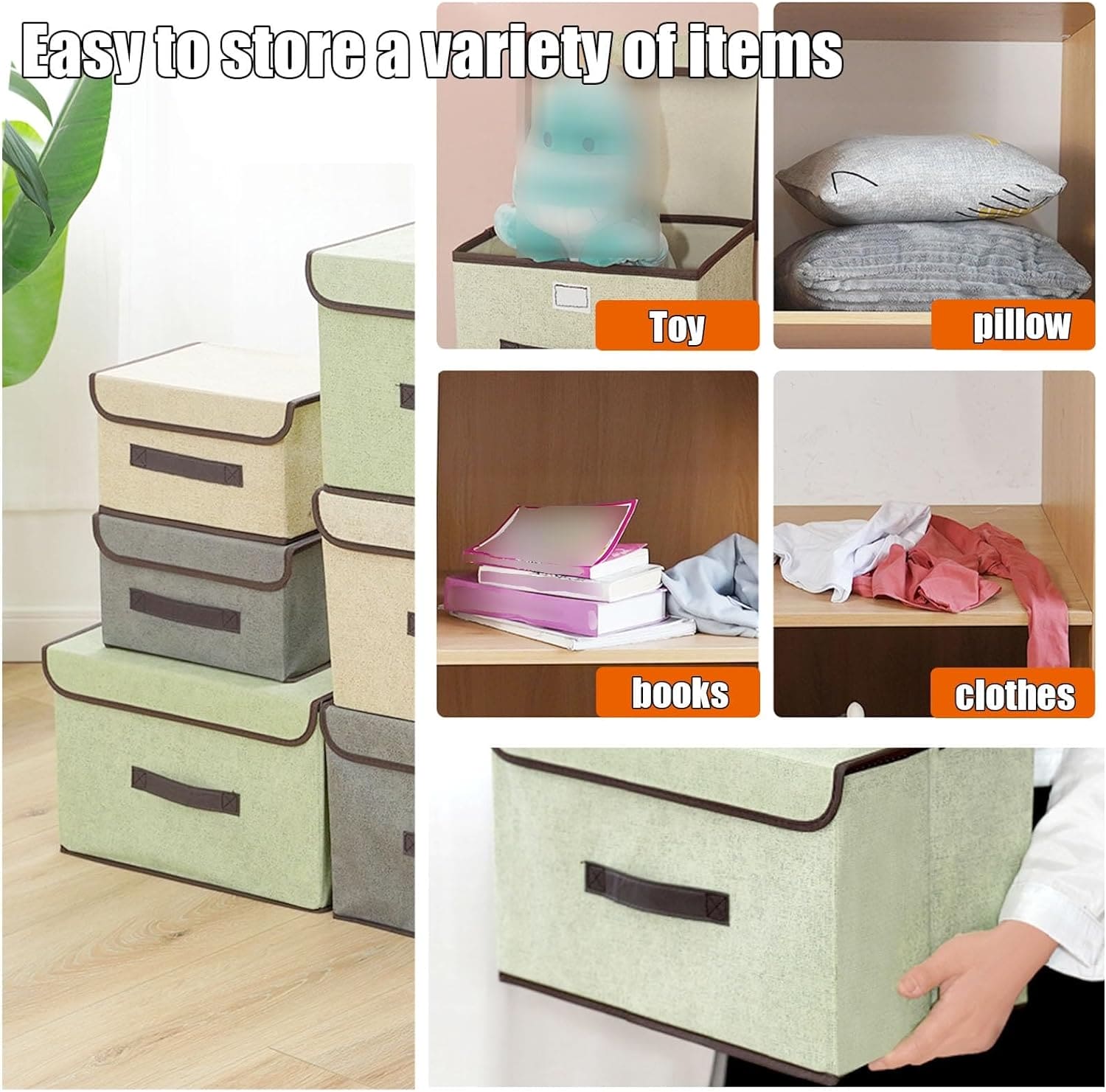 Fabric Cube Storage Box, Imitation Linen Storage Bin with Lid, Quilt Clothes Storage Bag, Non-woven Storage Basket, Multipurpose Practical Sundries Box, Large Capacity Household Storage Organizer
