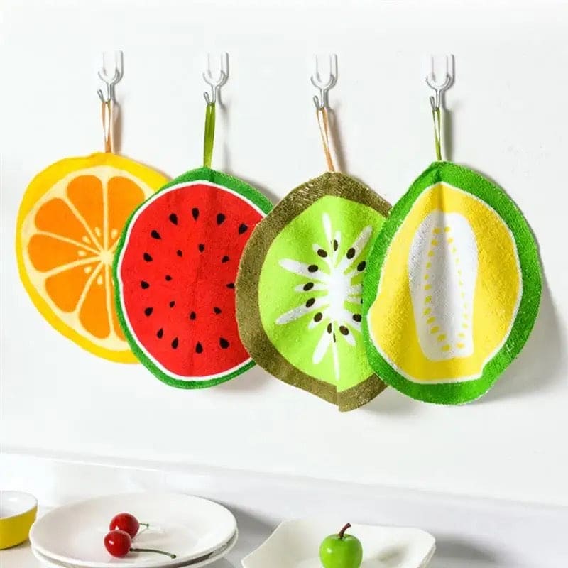 Set Of 4 Fruity Kitchen Cloth, Hangable Cartoon Fruit Pattern Towel, Kitchen Absorbent Rag Towel, Kitchen Wipes Cleaning Dish