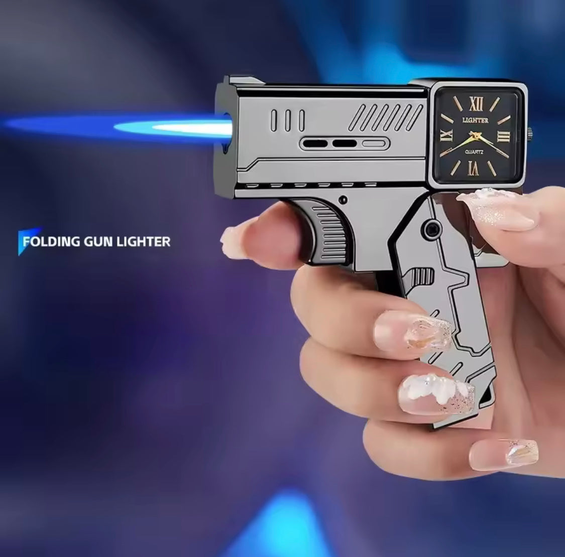 Refillable Gun Watch Lighter, Folding Watch Spray Gun Lighter, Creative Folding Gun Lighter
