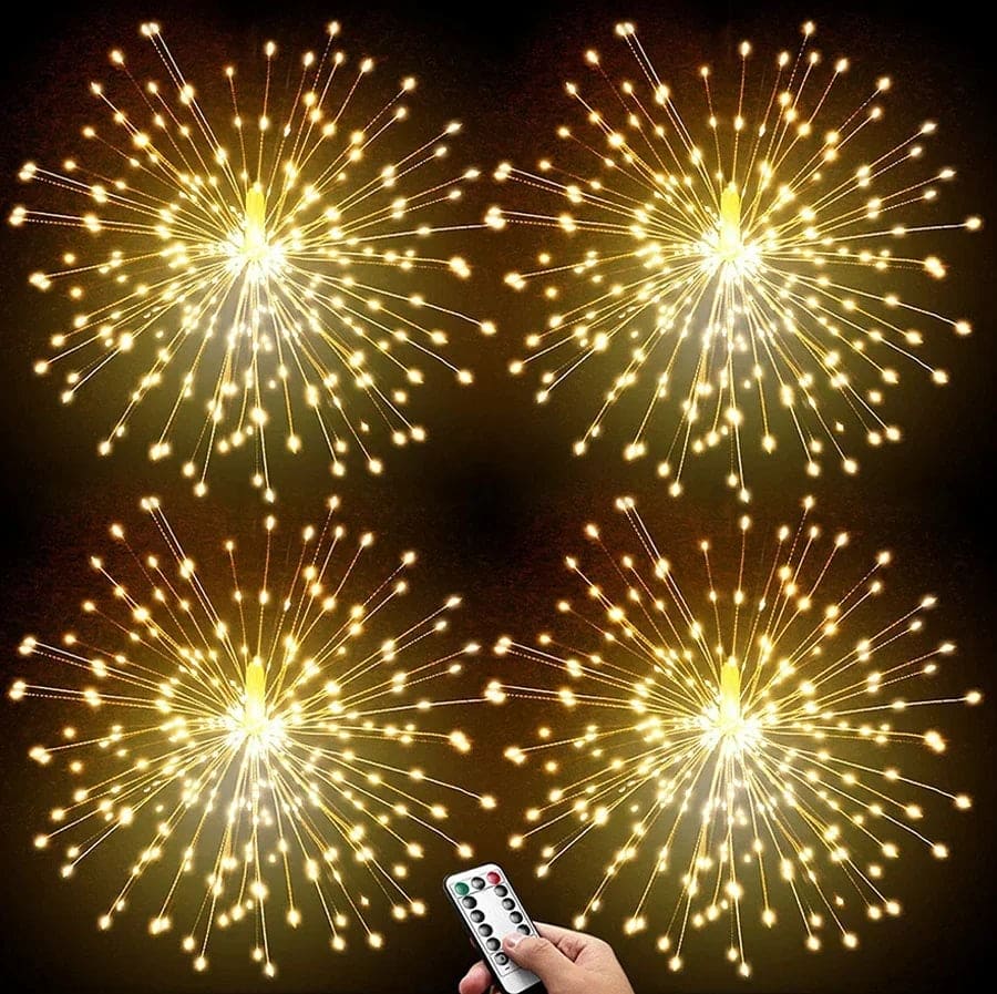 Fire Works String Light, 120 LED Copper Wire Firework Lights, Battery Operated Fairy String Lights with Remote, Waterproof Starburst Firework Garland String Lights