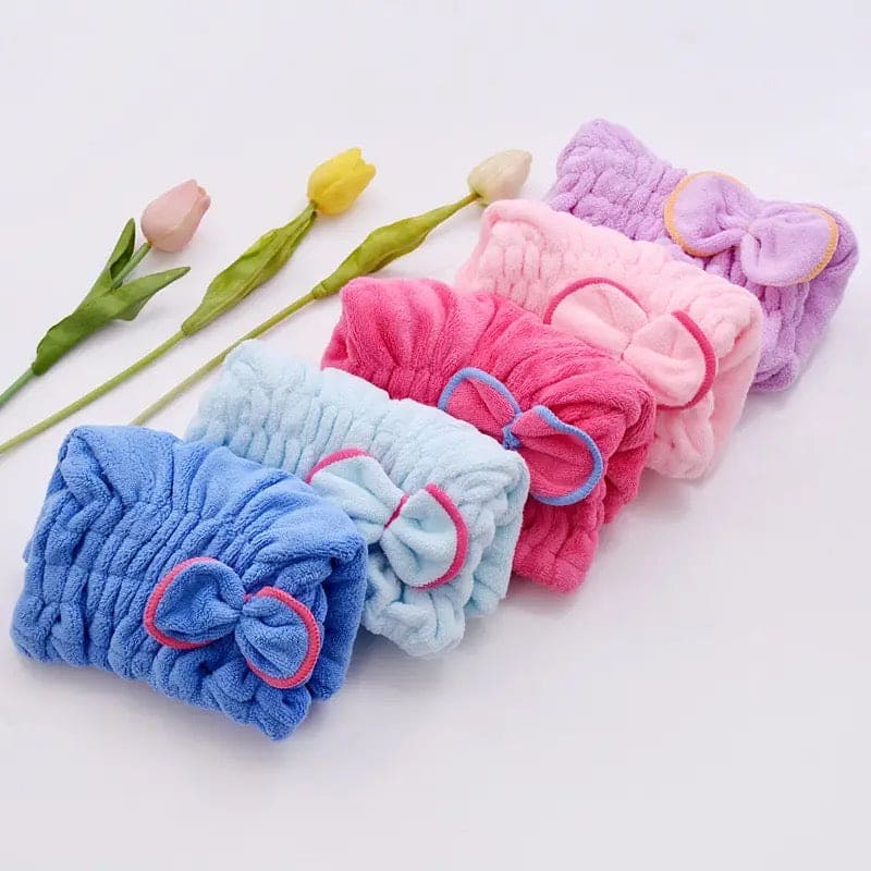 Microfiber Bowknot Towel Wrap, Quick Hair Drying Bath Towel, Spa Bowknot Wrap Towel Hat, Cap for Bath Bathroom, Comfortable Bath Spa Cap, Turban for Drying Curly Long Thick Hair, Highly Absorbent Hair Drying Towel