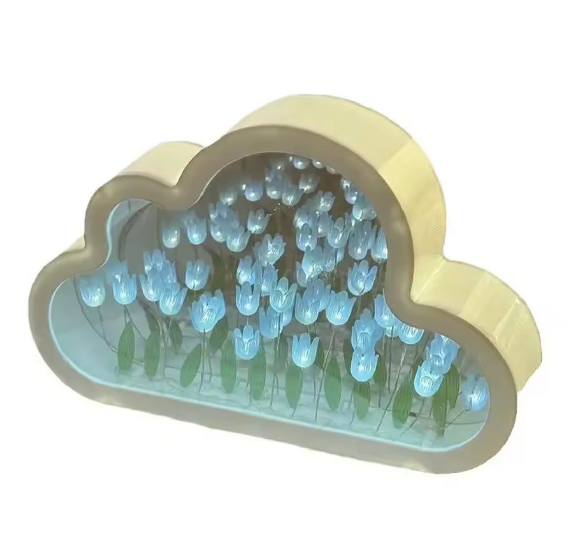 Cloud Shape Tulip Flowers Night Light, Bedroom Decor Mirror Table Lamp, Clouds Tulip Atmosphere Lamp
