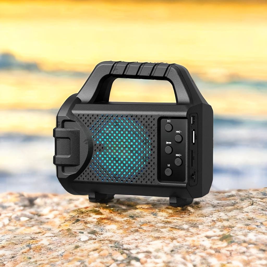 Wireless Portable Speaker, 
Powerful 2000mAh Full Band Radio, Solar Panel Torch Light With Hanging Rope