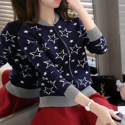 Women Star Printed Zipper Jacket