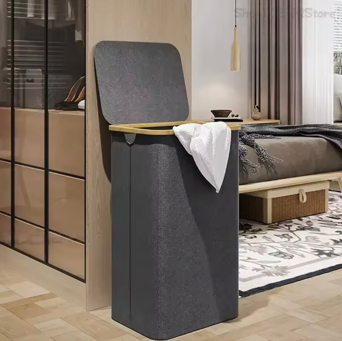 Foldable Laundry Basket With Lid, Bamboo Laundry Basket With Inner Bag, Bedroom Storage Box, Bathroom Dirty Clothes Basket