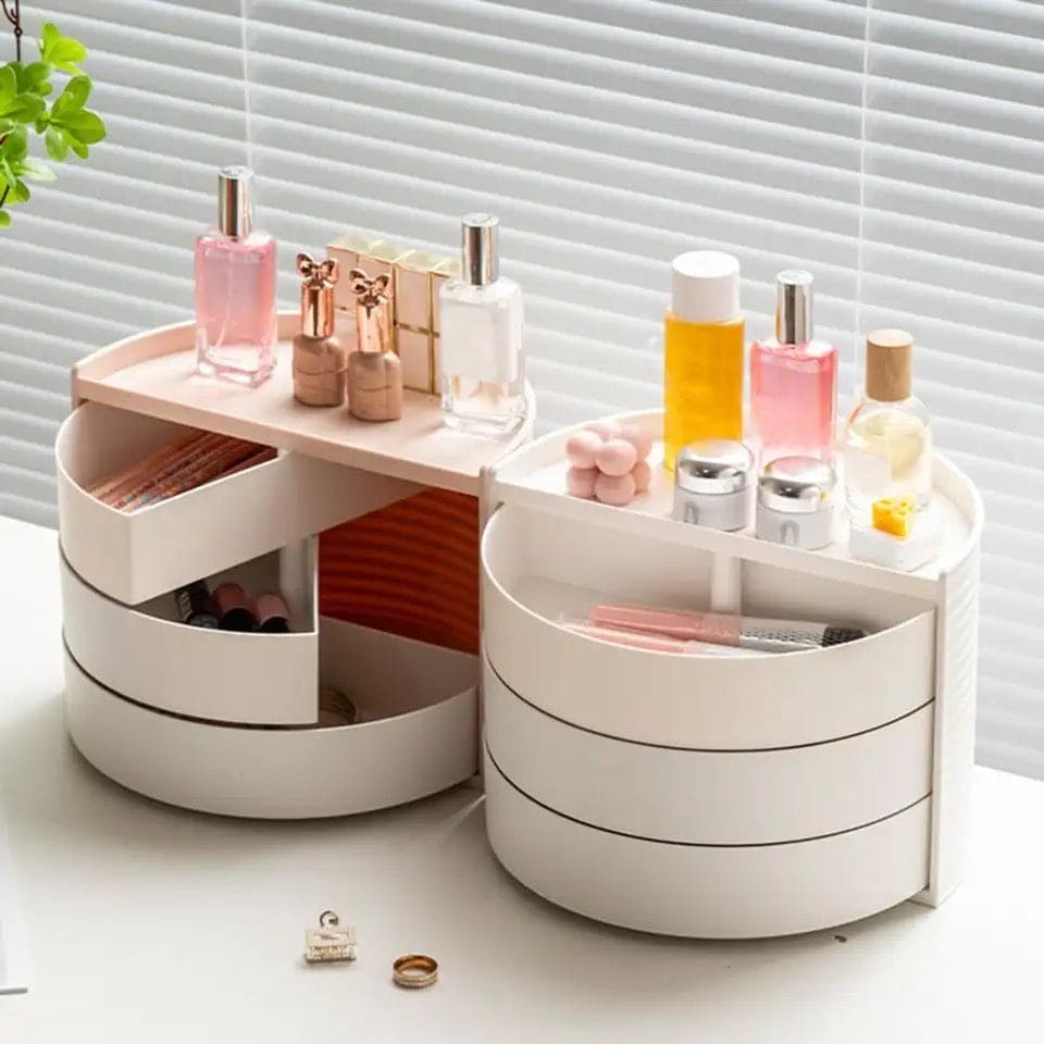 Creative Semicircle Storage Box, 3 Layer Travel Jewelry Box, Multi Layer Countertop Makeup Organizer, Multifunctional Half Circular Dressing Beauty Box, Student Stationery Cosmetic Storage Organizer