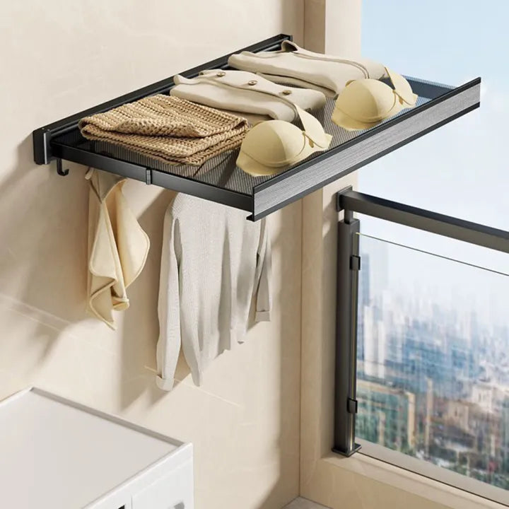 Retractable Aluminium Alloy Clothes Drying Net, Foldable Mesh Laundry Dryer with Hooks, Sturdy Clothes Rack For Balcony