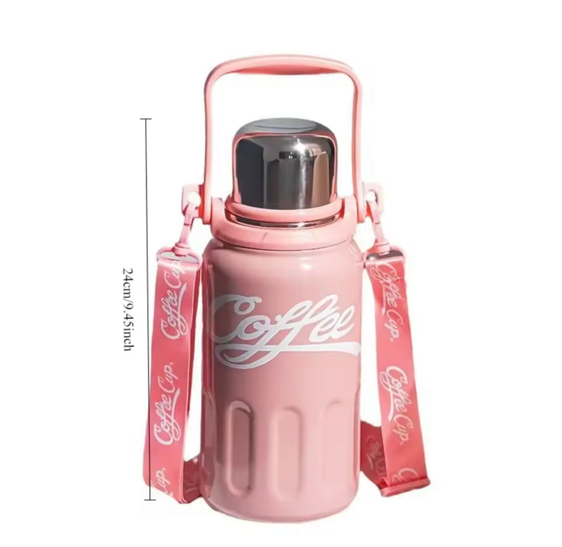 Coke Style Large Capacity Thermos, Stainless Steel Strap Water Bottle, Portable Insulated Water Bottle