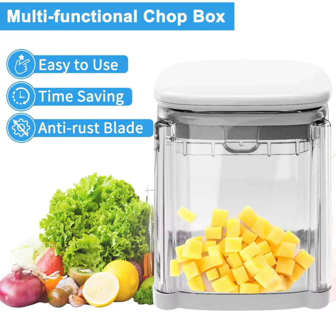 Manual Press Vegetable Cutter with Storage Box, Press Down Vegetable Cutter with Container, Multi Purpose Vegetable Slicer And Dicer, All in One Fruit And Vegetable Cutter